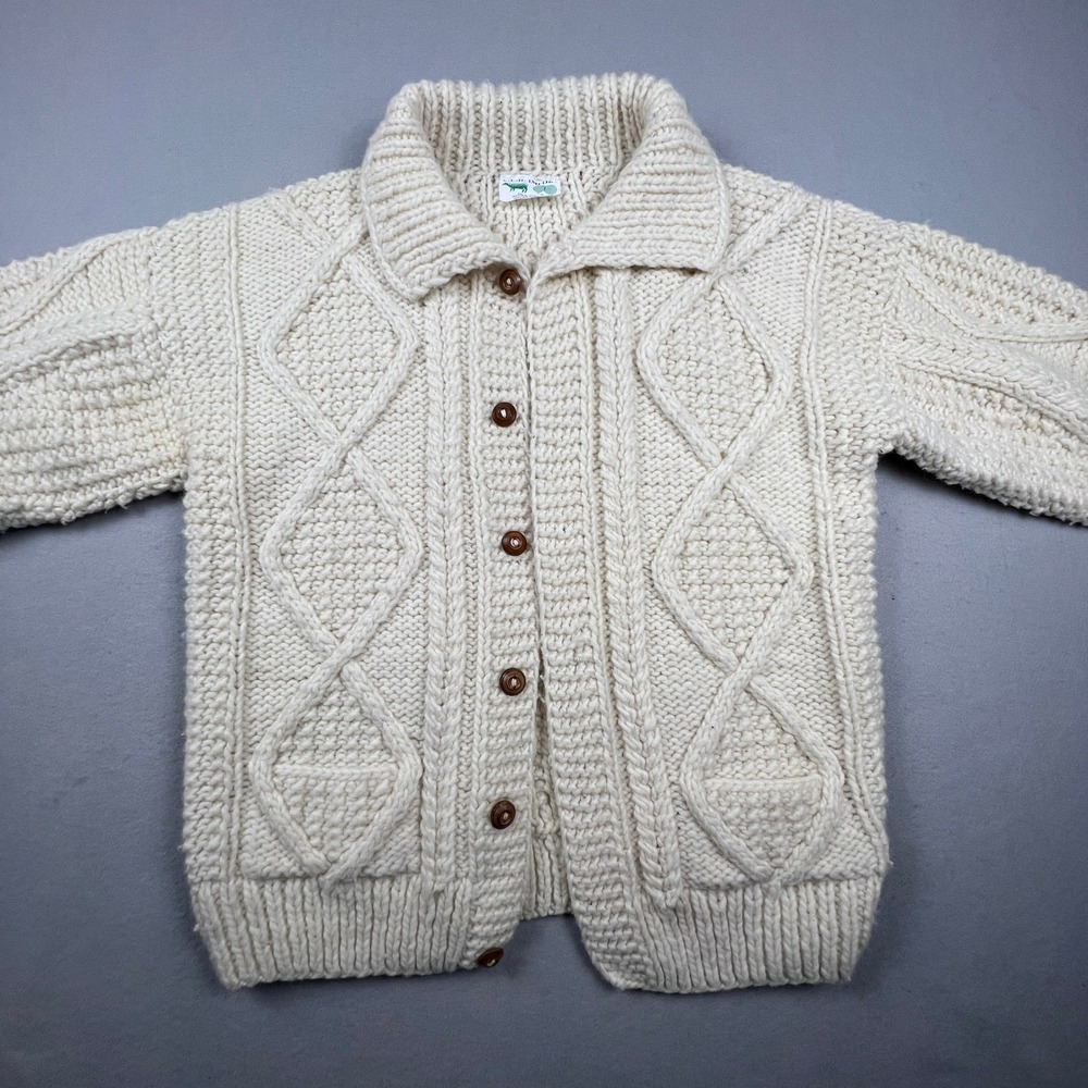 Vintage Hand‎ Knit Cardigan Sweater Mens L Cream Wool Cable Knit Ecuador C.C.H. - Picture 11 of 13